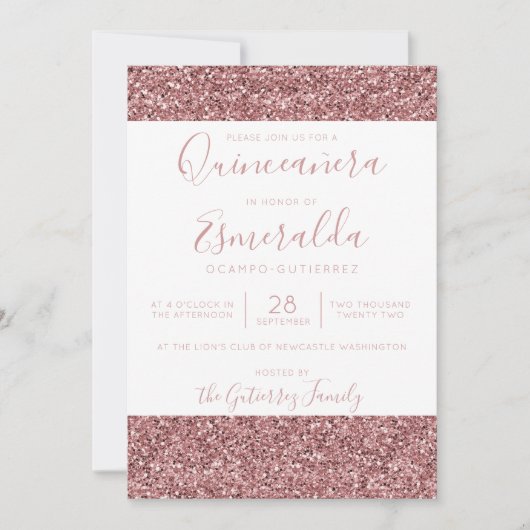Girly Roos Gold Pink Sparkle Quinceanera Kaart (Voorkant)