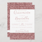 Girly Roos Gold Pink Sparkle Quinceanera Kaart (Voorkant / Achterkant)