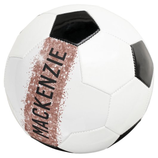 Girly Roos Gold Pink Sparkly Monogram Naam Voetbal (Drie kwart)
