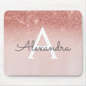 Girly Roos Gold - Roze Sparkle Glitter Monogram Muismat (Voorkant)
