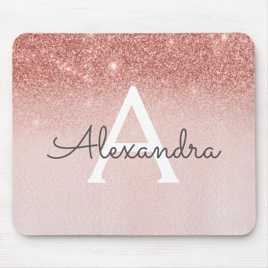 Girly Roos Gold - Roze Sparkle Glitter Monogram Muismat (Voorkant)