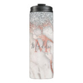 Girly Roos Gold Silver Marble Monogrammed Naam Thermosbeker (Voorkant)