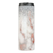 Girly Roos Gold Silver Marble Monogrammed Naam Thermosbeker (Achterkant)