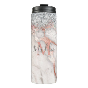Girly Roos Gold Silver Marble Monogramname Thermosbeker