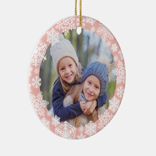 Girly Roos Gold Snowflake Merry and Bright Photo Keramisch Ornament (Rechts)