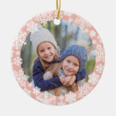 Girly Roos Gold Snowflake Merry and Bright Photo Keramisch Ornament (Voorkant)