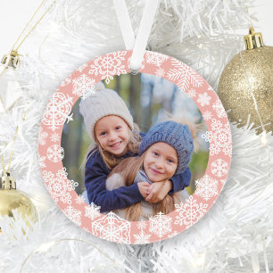 Girly Roos Gold Snowflake Merry and Bright Photo Ornament