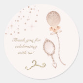 Girly Roos Gold Sparking Diamonds Ballonspiegel Ronde Sticker (Voorkant)