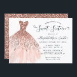 Girly Roos Gold Sparkle Dress Sweet 16th Birthday Kaart<br><div class="desc">Roze Rose Gold Sparkle Dress Sweet 16th Birthday Invitation</div>
