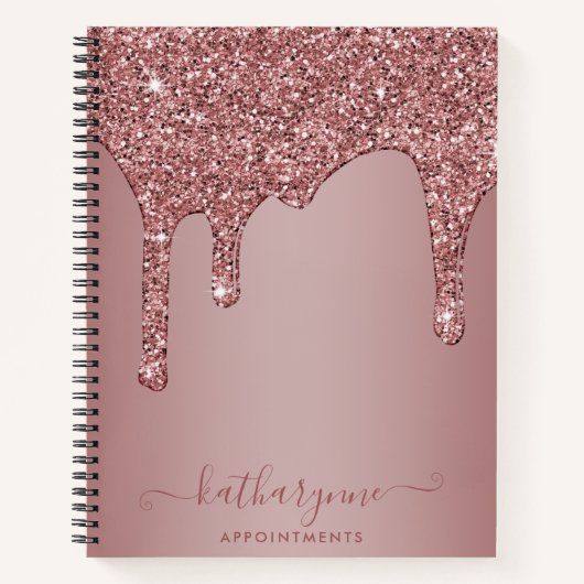 Girly Roos Gold Sparkle Glitter Drips Afspraak Notitieboek (Voorkant)