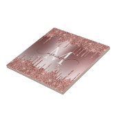 Girly Roos Gold Sparkle Glitter Drips Monogramed Tegeltje (Zijkant)