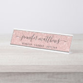 Girly Roos Gold Sparkle Glitter Makeup Bureau Naambordje (Voorkant)