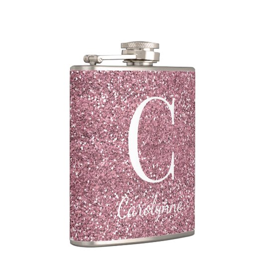 Girly Roos Gold Sparkle Glitter Monogram Heupfles (Rechts)