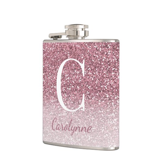 Girly Roos Gold Sparkle Ombre Glitter Monogram Heupfles (Links)