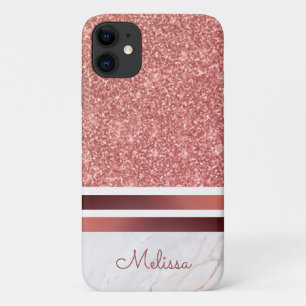 Girly Roos Gold Stripes Faux Glitter met naam Case-Mate iPhone Case