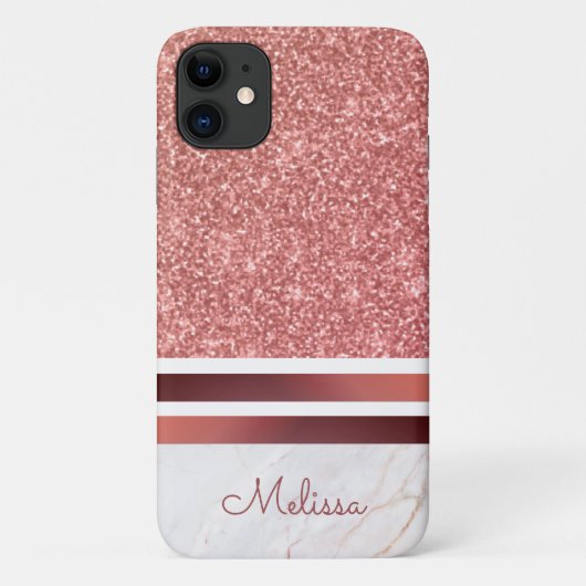 Girly Roos Gold Stripes Faux Glitter met naam Case-Mate iPhone Case (Achterkant)