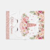 Girly Roos Gold Unicorn / Floral Waterverf Rozen Fleece Deken (Voorkant (Horizontaal))