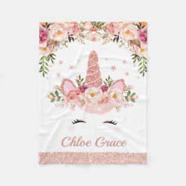 Girly Roos Gold Unicorn / Floral Waterverf Rozen Fleece Deken