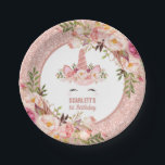 Girly Roos Gold Unicorn / Waterverf Roos Floral Papieren Bordje<br><div class="desc">Dit magische ontwerp is voorzien van een dikke bloemorn in roos goud.</div>