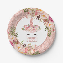 Girly Roos Gold Unicorn / Waterverf Roos Floral Papieren Bordje