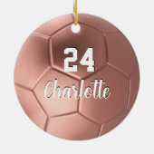 Girly Roos Gold Voetbal Gepersonaliseerde naam Keramisch Ornament (Achterkant)