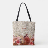 Girly Roos Goud Bloemen Monogram Licht Goud Glitte Tote Bag (Achterkant)