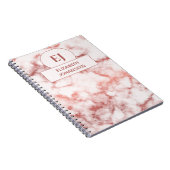 Girly Roos Goud en Wit Marmer Monogrammed Glam Notitieboek (Rechterzijde)