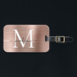 Girly Roos Goud Geborsteld Metalen Monogram Script Bagagelabel<br><div class="desc">Roze Rose Goud Geborsteld Metalen Script Monogram Schattige Tas Label</div>