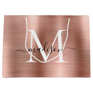 Girly Roos Goud Geborsteld Metalen Monogram Script Groot Cadeauzakje