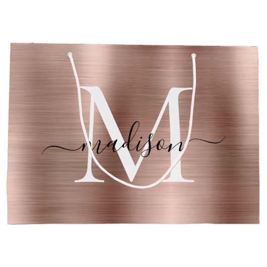 Girly Roos Goud Geborsteld Metalen Monogram Script Groot Cadeauzakje (Achterkant)