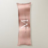 Girly Roos Goud Geborsteld Metalen Monogram Script Lichaamskussen (Achterkant (Verticaal))