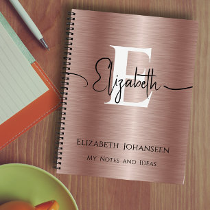 Girly Roos Goud Geborsteld Metalen Script Naam Mon Notitieboek