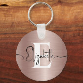 Girly Roos Goud Geborsteld Metalen Script Naam Mon Sleutelhanger (Voorkant)