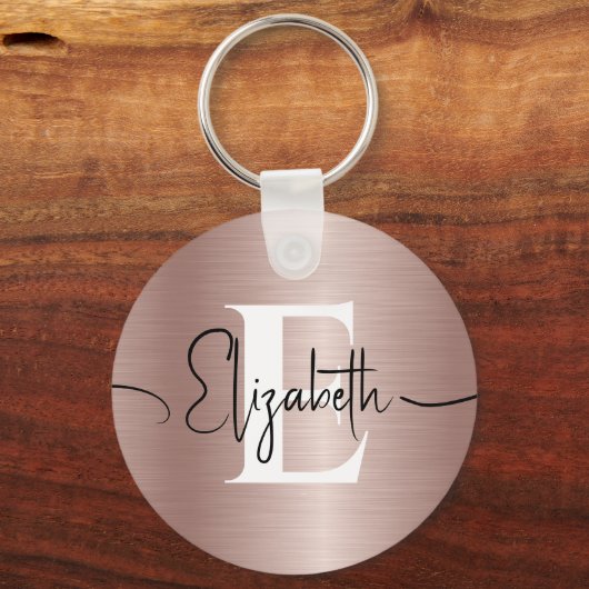 Girly Roos Goud Geborsteld Metalen Script Naam Mon Sleutelhanger (Voorkant)