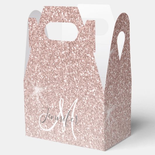 Girly Roos Goud Glitter Blush Naam Monogram Bedankdoosjes (Geopend)