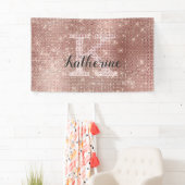 Girly Roos Goud Glitter Sparkle Monogram Naam Dorm Spandoek (Insitu)