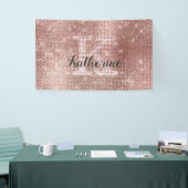 Girly Roos Goud Glitter Sparkle Monogram Naam Dorm Spandoek (Beurs)