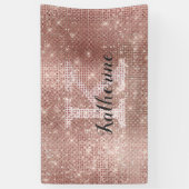 Girly Roos Goud Glitter Sparkle Monogram Naam Dorm Spandoek (Verticaal)