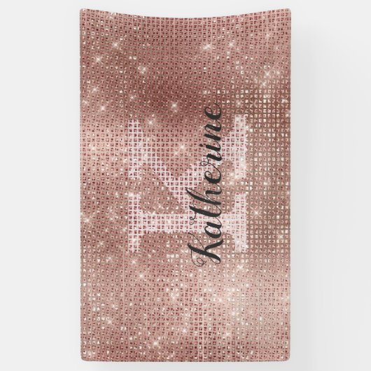 Girly Roos Goud Glitter Sparkle Monogram Naam Dorm Spandoek (Verticaal)