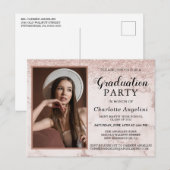 Girly Roos Goud Marmeren Glitter Foto Afstuderen Briefkaart (Voorkant / Achterkant)