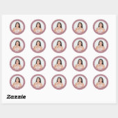 Girly Roos Goud Roze Glitter Naam en foto Ronde Sticker (Vel)