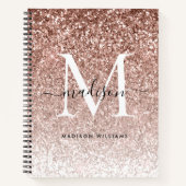 Girly Roos Goud Roze Glitter Sparkle Chic Monogram Notitieboek (Voorkant)