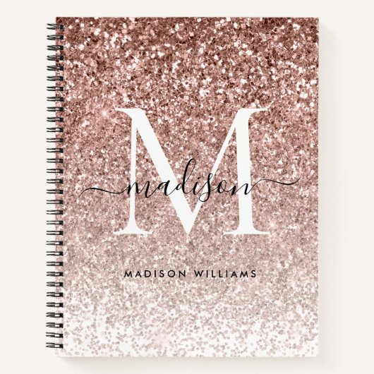 Girly Roos Goud Roze Glitter Sparkle Chic Monogram Notitieboek (Voorkant)