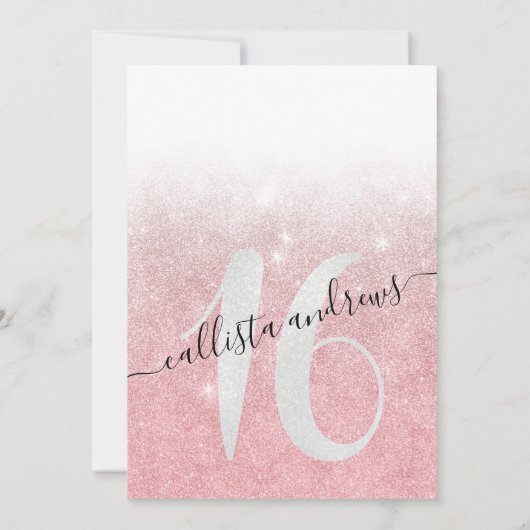 Girly Roos Goud Wit Glitter Ombre Sweet 16 Kaart (Achterkant)