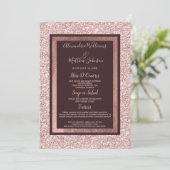 Girly roos gouden bordeaux glitter Bruiloft Menu (Staand voorkant)