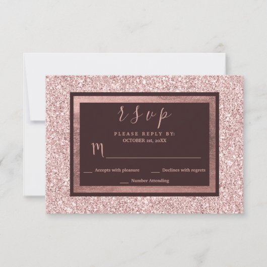 Girly roos gouden bordeaux glitter RSVP (Voorkant)