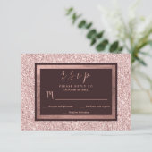 Girly roos gouden bordeaux glitter RSVP (Staand voorkant)