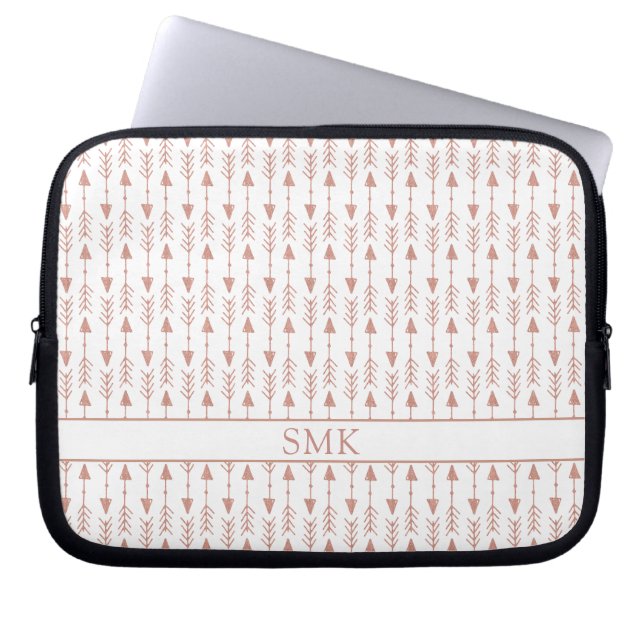 Girly Roos Gouden Folie Tribal Arrows Monogram Laptop Sleeve (Voorkant)
