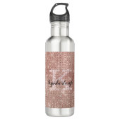Girly Roos Gouden Glam Diamond Glitter Monogram Na Waterfles (Voorkant)