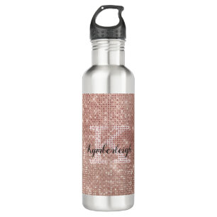 Girly Roos Gouden Glam Diamond Glitter Monogram Na Waterfles